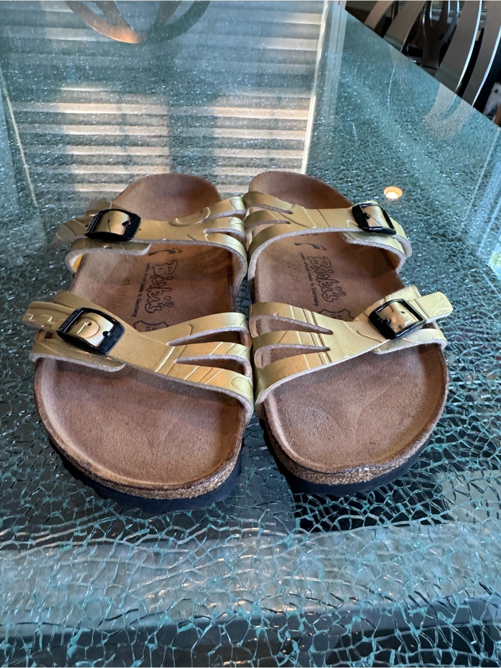 Birkis Inspired Kids Gold Strappy Cork Footbed Sandals 35